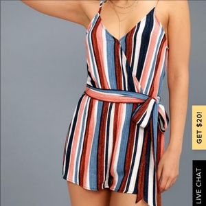 Lulus orange/blue stripe spegetti strap romper